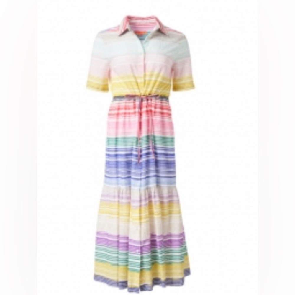 VILAGALLO Short Sleeve Maxi Striped Eyelet Dress Size‎ 42/ US M